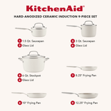 KitchenAid Hard Anodized Ceramic Induction Nonstick 9 Piece Cookware Set Porcelain White