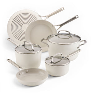 KitchenAid Hard Anodized Ceramic Induction Nonstick 9 Piece Cookware Set Porcelain White