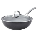 Anolon X SearTech Aluminum Nonstick Cookware Stir Fry Wok with Lid, 10-inch, Super Dark Gray