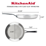KitchenAid 5-Ply Clad Stainless Steel Frying Pan, 12.25-Inch, Polished Stainless Steel