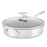 Circulon Clad Stainless Steel Saute Pan with Lid and Hybrid SteelShield and Nonstick Technology, 5-Quart, 4.7L, Silver