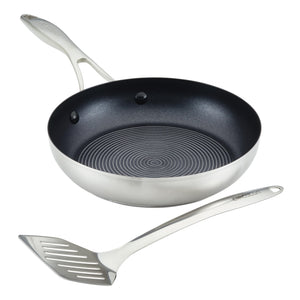 Circulon SteelShield S-Series Stainless Steel Nonstick Frying Pan with Spatula Set, 2-Piece, Silver