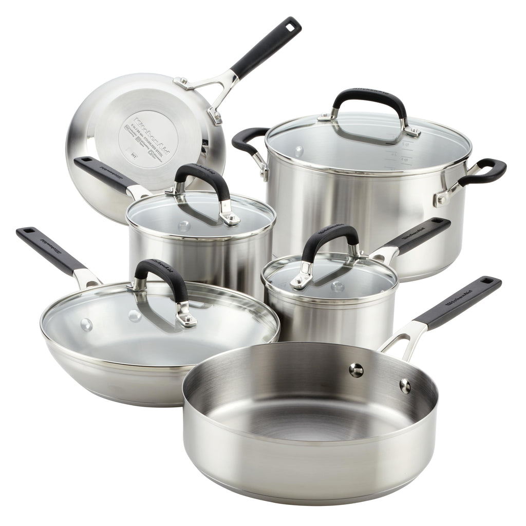 KitchenAid Stainless Steel Cookware Set, 10-Piece, Brushed