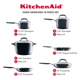 KitchenAid Hard Anodized Nonstick Cookware Set, 10-Piece, Onyx Black