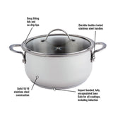 Meyer Nouvelle Stainless Steel 5.4L Dutch Oven with tempered glass lid, Made in Canada