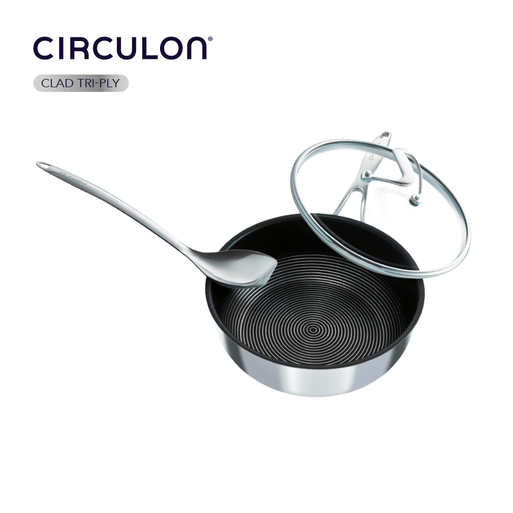 Circulon Clad Stainless Steel Chef Pan and Utensils with Hybrid  SteelShield, 3 Piece, Silver