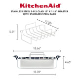 KitchenAid 5-Ply Clad Stainless Steel Roaster with Removable Rack, 15-Inch x 11.5-Inch, Polished Stainless Steel