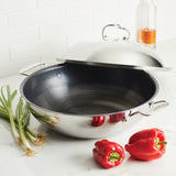 Circulon Clad Stainless Steel Wok with Glass Lid and Hybrid SteelShield and Nonstick Technology, 14-Inch, Silver