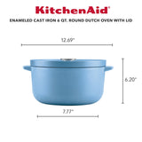 KitchenAid Enameled Cast Iron 6 Qt Round Dutch Oven with Lid - Velvet Blue