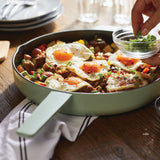 KitchenAid Enameled Cast Iron Skillet with Helper Handle and Pour Spouts, 12-Inch, Pistachio