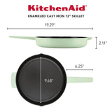 KitchenAid Enameled Cast Iron Skillet with Helper Handle and Pour Spouts, 12-Inch, Pistachio