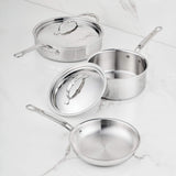 ProBond® Luxe 5-Piece Professional Clad Stainless Steel Cookware Set (8.5”skillet, 3qt saucepans, and 3.5qt sauté)