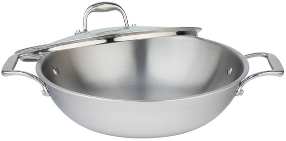 Meyer SuperSteel Tri-Ply Clad Stainless Steel 32cm Wok with cover, Made in Canada