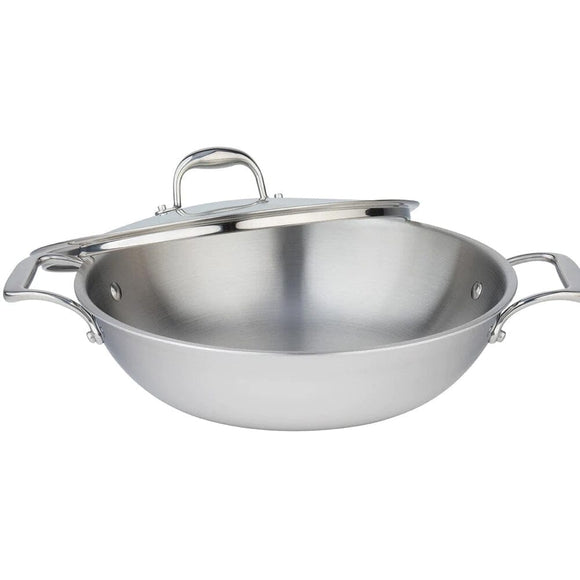Meyer SuperSteel Tri-Ply Clad Stainless Steel 32cm Wok with cover, Made in Canada
