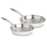 Meyer SuperSteel Tri-Ply Clad Stainless Steel 2pc Set Skillet, 24cm/9.5" Fry Pan and 28cm/11", Skillet, Made in Canada