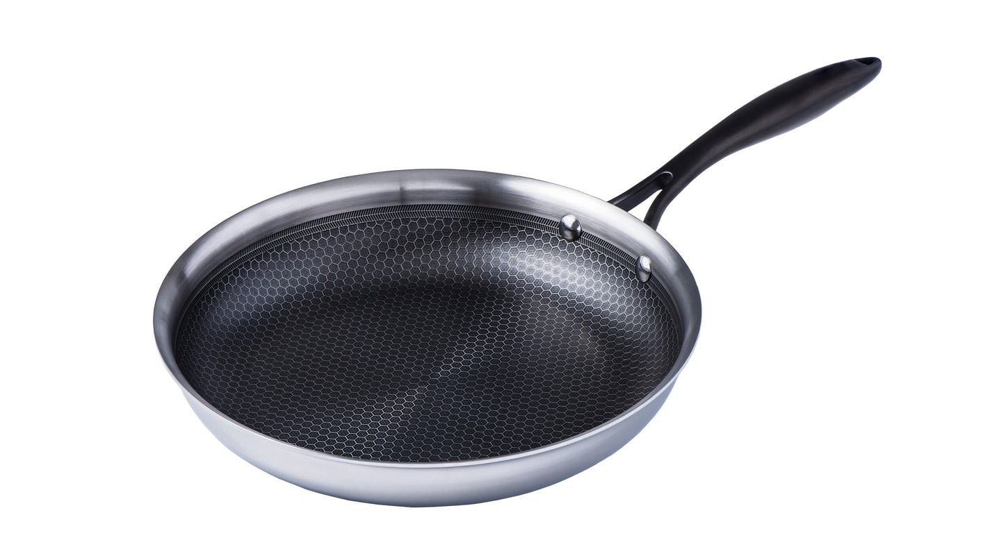 HEXCLAD hexclad 14 inch hybrid stainless steel frying pan with lid,  stay-cool handle - pfoa free, dishwasher and oven safe, non stick