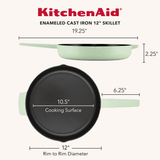 KitchenAid Enameled Cast Iron Skillet with Helper Handle and Pour Spouts, 12-Inch, Pistachio