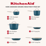 KitchenAid Hard Anodized Ceramic Induction Nonstick 9 Piece Cookware Set Agave Blue