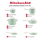 KitchenAid 10pc Hard Anodized Ceramic Cookware Set - Pistachio
