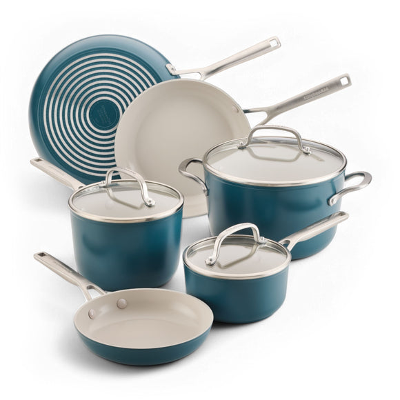KitchenAid Hard Anodized Ceramic Induction Nonstick 9 Piece Cookware Set Agave Blue