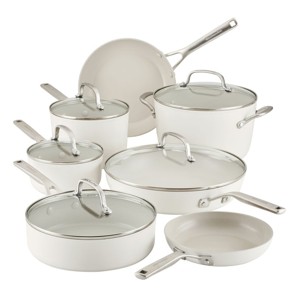 KitchenAid 12pc Hard Anodized Ceramic Cookware Set - White