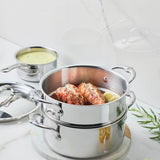 ProBond® Luxe 3-Quart Polished Professional Clad Stainless Steel Soup Pot and Steamer Insert Set