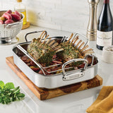 Provisions 14.5-Inch Polished Clad Stainless Steel Roaster with Rack, Small