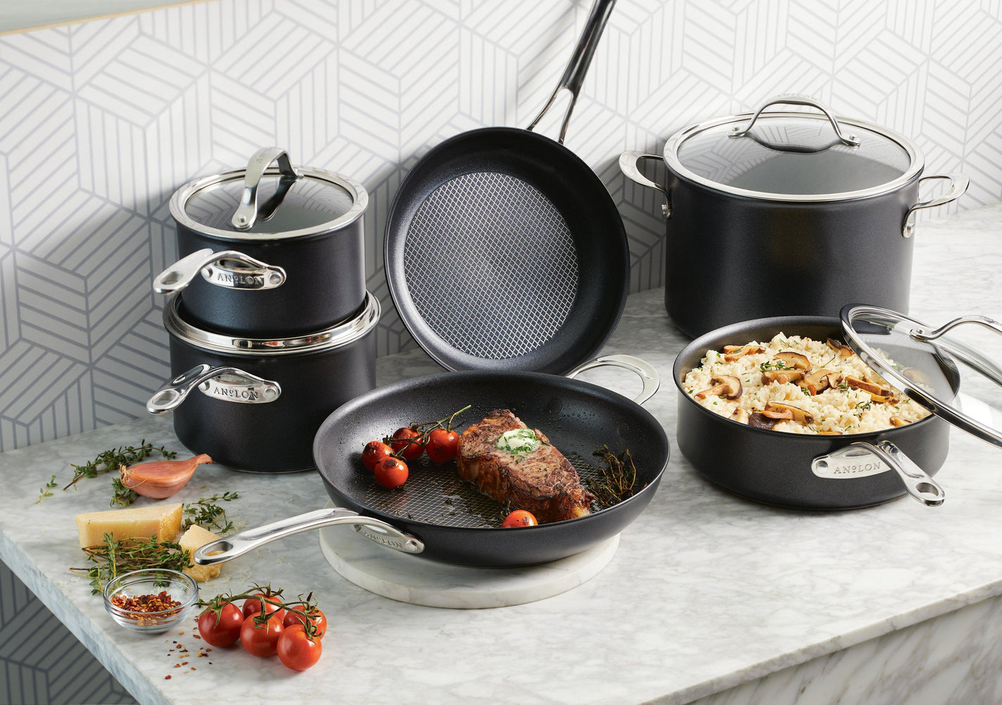 Anolon X SearTech Aluminum Nonstick Cookware Pots and Pans Set, 10