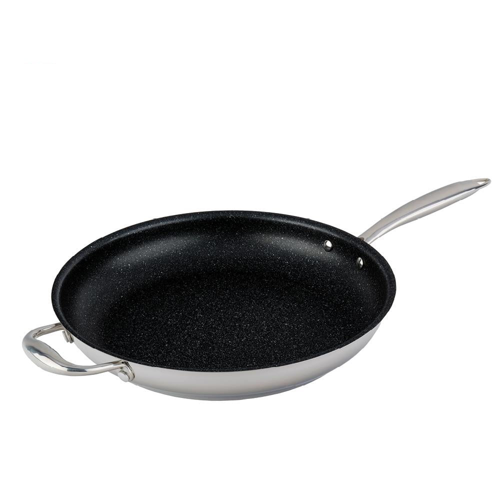 HLAFRG 10 inch Nonstick Frying Pan with Lid,Black Marble Cookware, Stone-Derived Coating, Non Toxic APEO & PFOA Free, with Heat-Resistant Handle