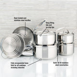 Meyer Confederation Stainless Steel Cookware Set, 11-Piece, Made in Canada
