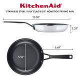 KitchenAid 5-Ply Clad Stainless Steel Nonstick Frying Pan, 8.25-Inch, Polished Stainless Steel