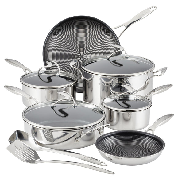 Circulon Clad Stainless Steel Cookware and Utensil Set with Hybrid SteelShield and Nonstick Technology, 12-Piece, Silver
