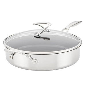 Circulon Clad Stainless Steel Saute Pan with Lid and Hybrid SteelShield and Nonstick Technology, 5-Quart, 4.7L, Silver