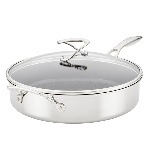 Circulon Clad Stainless Steel Saute Pan with Lid and Hybrid SteelShield and Nonstick Technology, 5-Quart, 4.7L, Silver