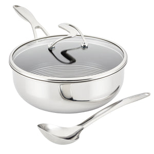 Circulon Clad Stainless Steel Chef Pan and Utensil Set with Hybrid SteelShield and Nonstick Technology, 3-Piece, Silver