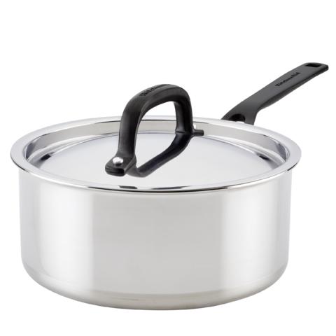 KitchenAid 5-Ply Clad Stainless Steel Saucepan with Lid, 3-Quart, Polished Stainless Steel
