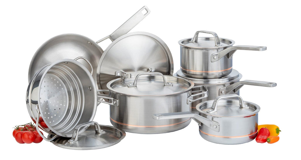 Canadian Cookware 12pc Meyer CopperClad II 5-Ply Copper Core Stainless Steel Cookware Se ...