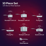 Circulon SteelShield S-Series Stainless Steel Nonstick Pots and Pans Cookware Set with Bonus Utensil, 10-Piece, Silver