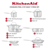 KitchenAid 3-Ply Base Stainless Steel Cookware Set, 11-Piece, Brushed Stainless Steel