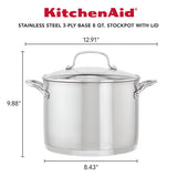KitchenAid 3-Ply Base Stainless Steel Stockpot with Lid, 8-Quart, Brushed Stainless Steel