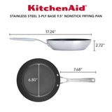 KitchenAid 3-Ply Base Stainless Steel Nonstick Frying Pan, 9.5-Inch, Brushed Stainless Steel