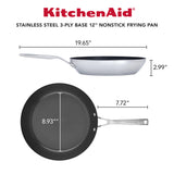 KitchenAid 3-Ply Base Stainless Steel Nonstick Frying Pan, 12-Inch, Brushed Stainless Steel