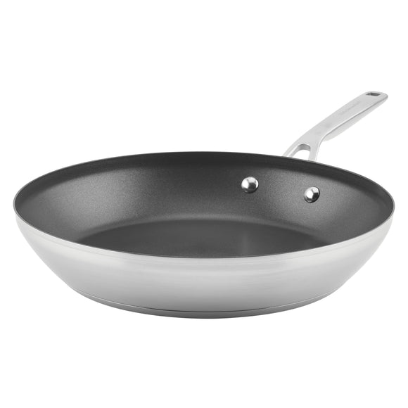 KitchenAid 3-Ply Base Stainless Steel Nonstick Frying Pan, 12-Inch, Brushed Stainless Steel