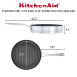 KitchenAid 3-Ply Base Stainless Steel Nonstick Round Grill Pan, 10.25-Inch, Brushed Stainless Steel