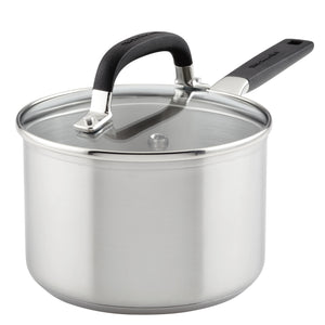 KitchenAid Stainless Steel Saucepan with Measuring Marks and Lid, 2-Quart, Brushed Stainless Steel