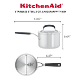 KitchenAid Stainless Steel Saucepan with Measuring Marks and Lid, 2-Quart, Brushed Stainless Steel