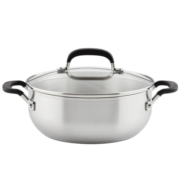 KitchenAid Stainless Steel Casserole with Lid, 4-Quart, Brushed Stainless Steel