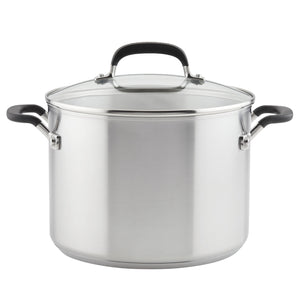 KitchenAid Stainless Steel Stockpot with Measuring Marks and Lid, 8-Quart, Brushed Stainless Steel