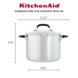 KitchenAid Stainless Steel Stockpot with Measuring Marks and Lid, 8-Quart, Brushed Stainless Steel