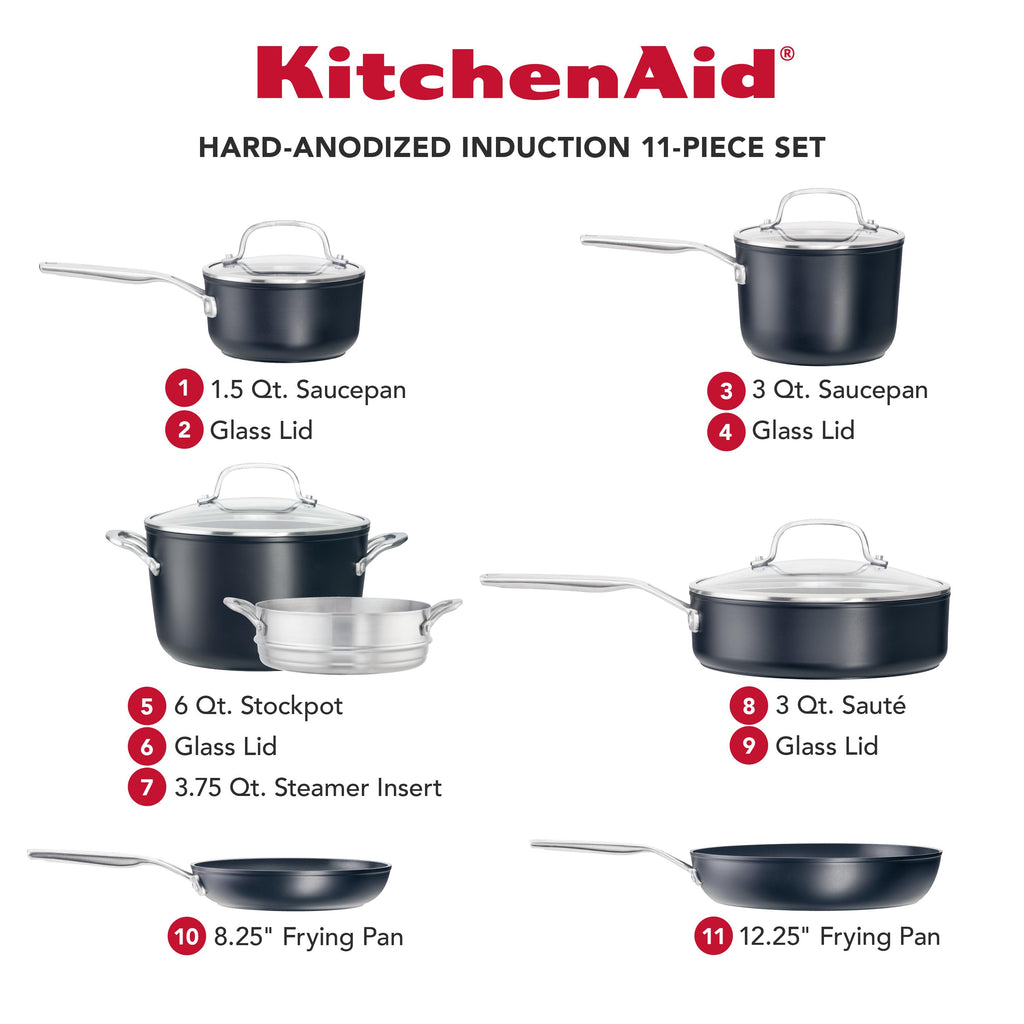 KitchenAid Hard-Anodized Induction Nonstick Cookware Set, 11-Piece, Ma ...